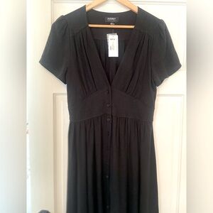 Black button up linen midi dress